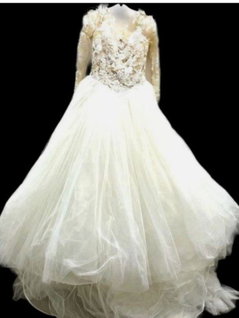 Pronovias Barcelona Wedding Dress Ivory Floral Lace Ball Gown 14-reg $2245